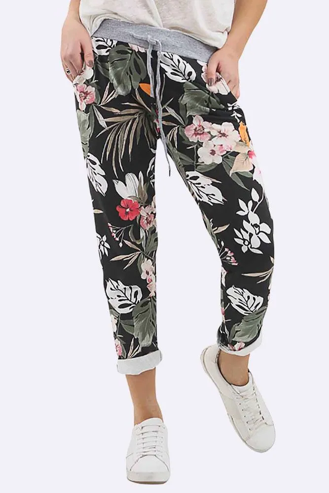 Tropical Print Drawstring Trouser