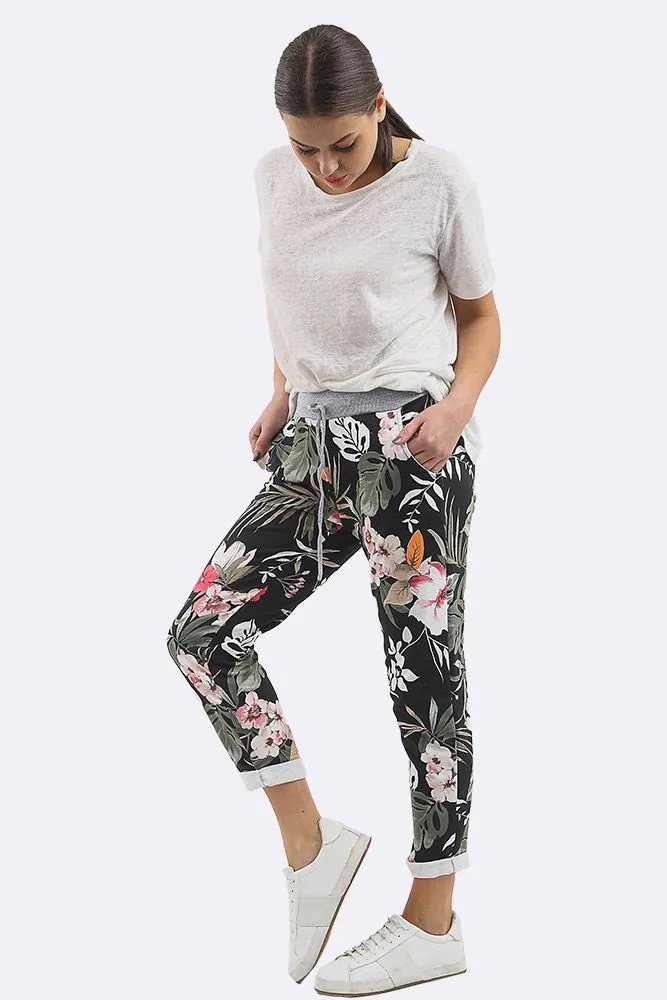 Tropical Print Drawstring Trouser