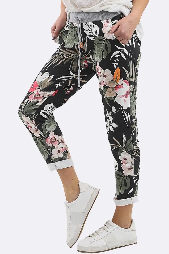 Tropical Print Drawstring Trouser