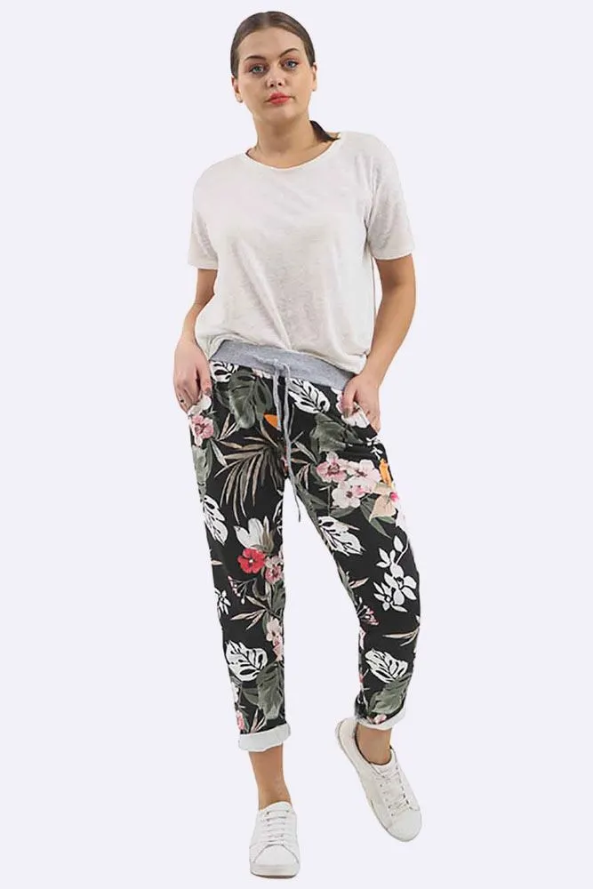 Tropical Print Drawstring Trouser