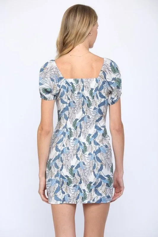 Tropical Print Shirred Dress