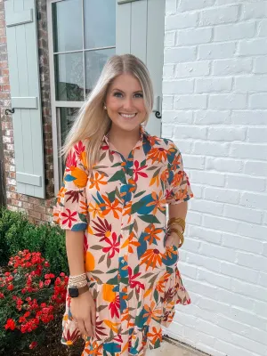 Tropical Print Shirt Dress
