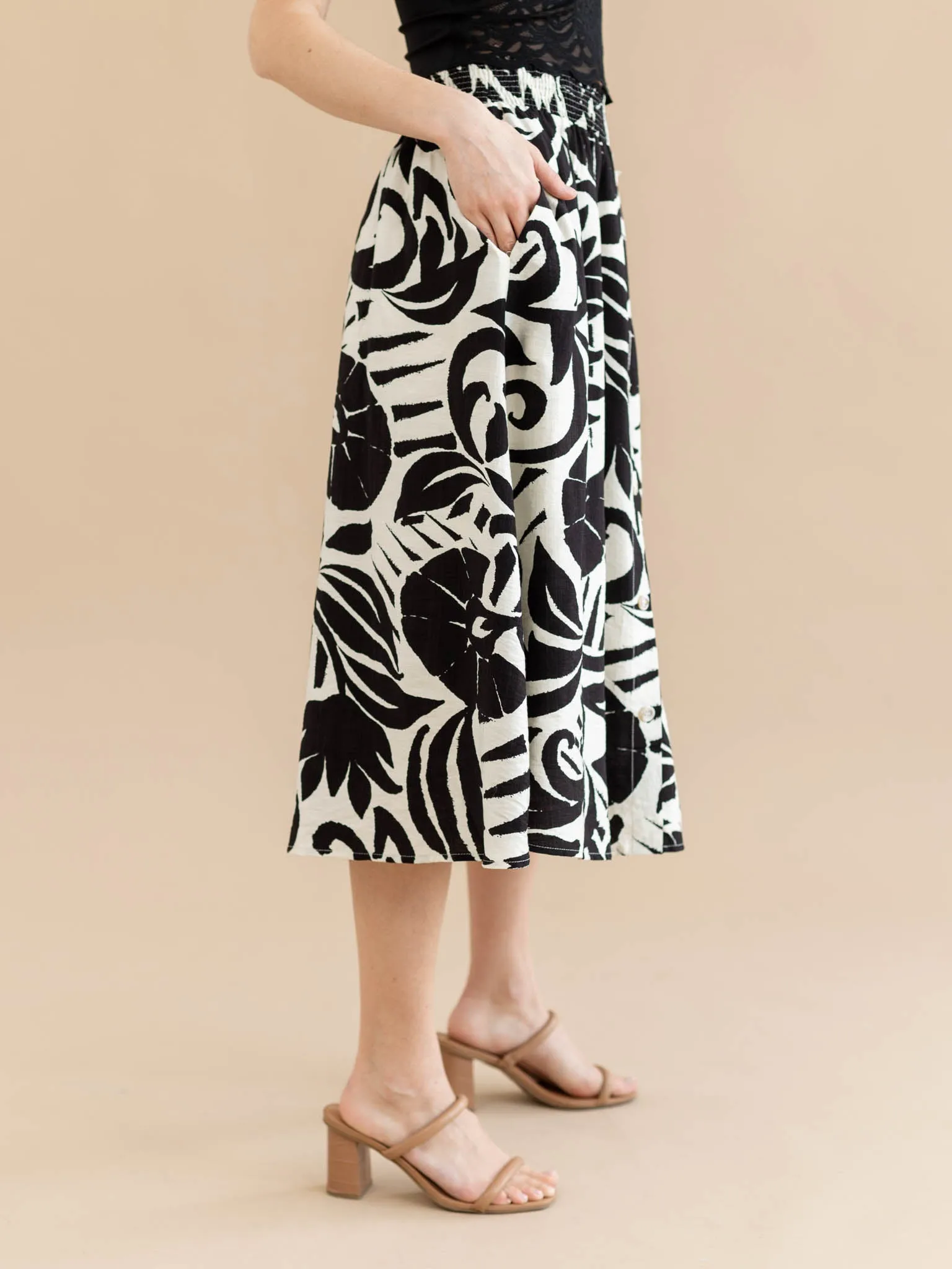 Tropical Printed Midi Skirt