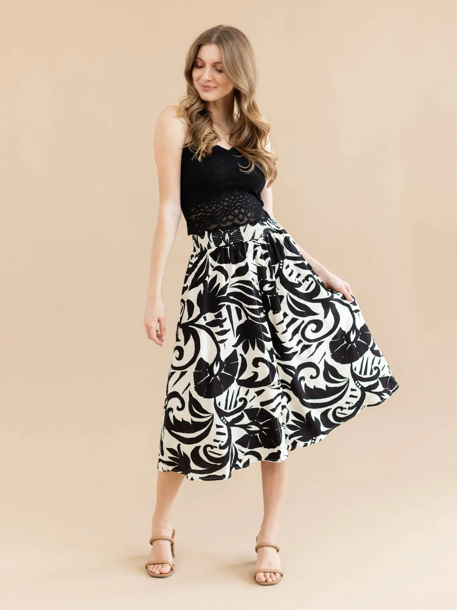 Tropical Printed Midi Skirt
