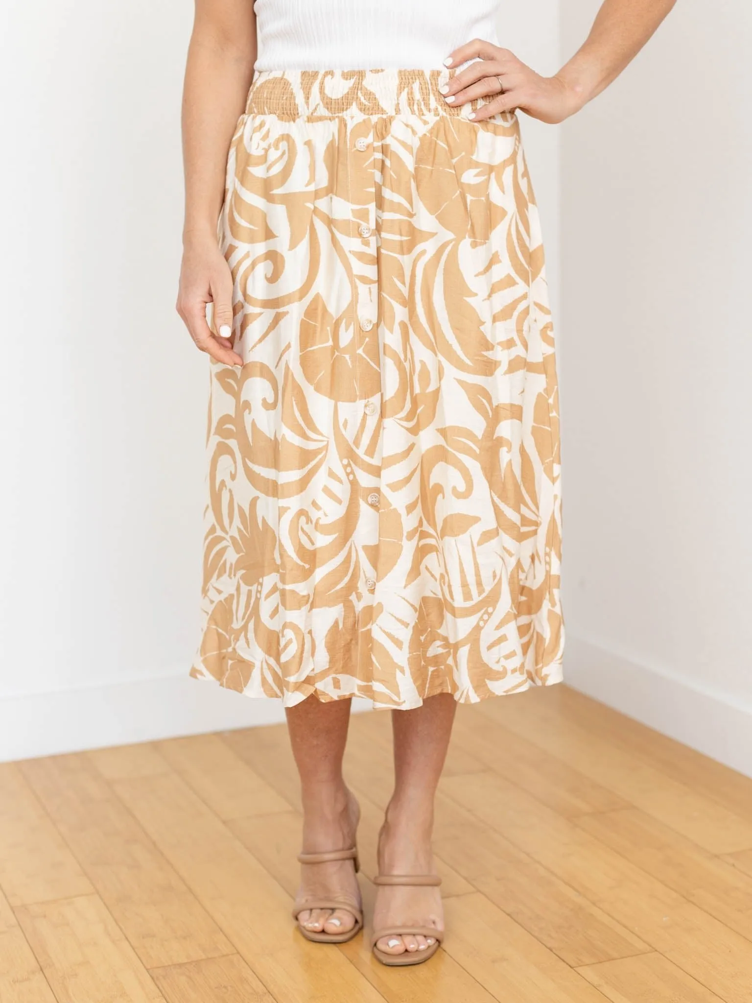 Tropical Printed Midi Skirt
