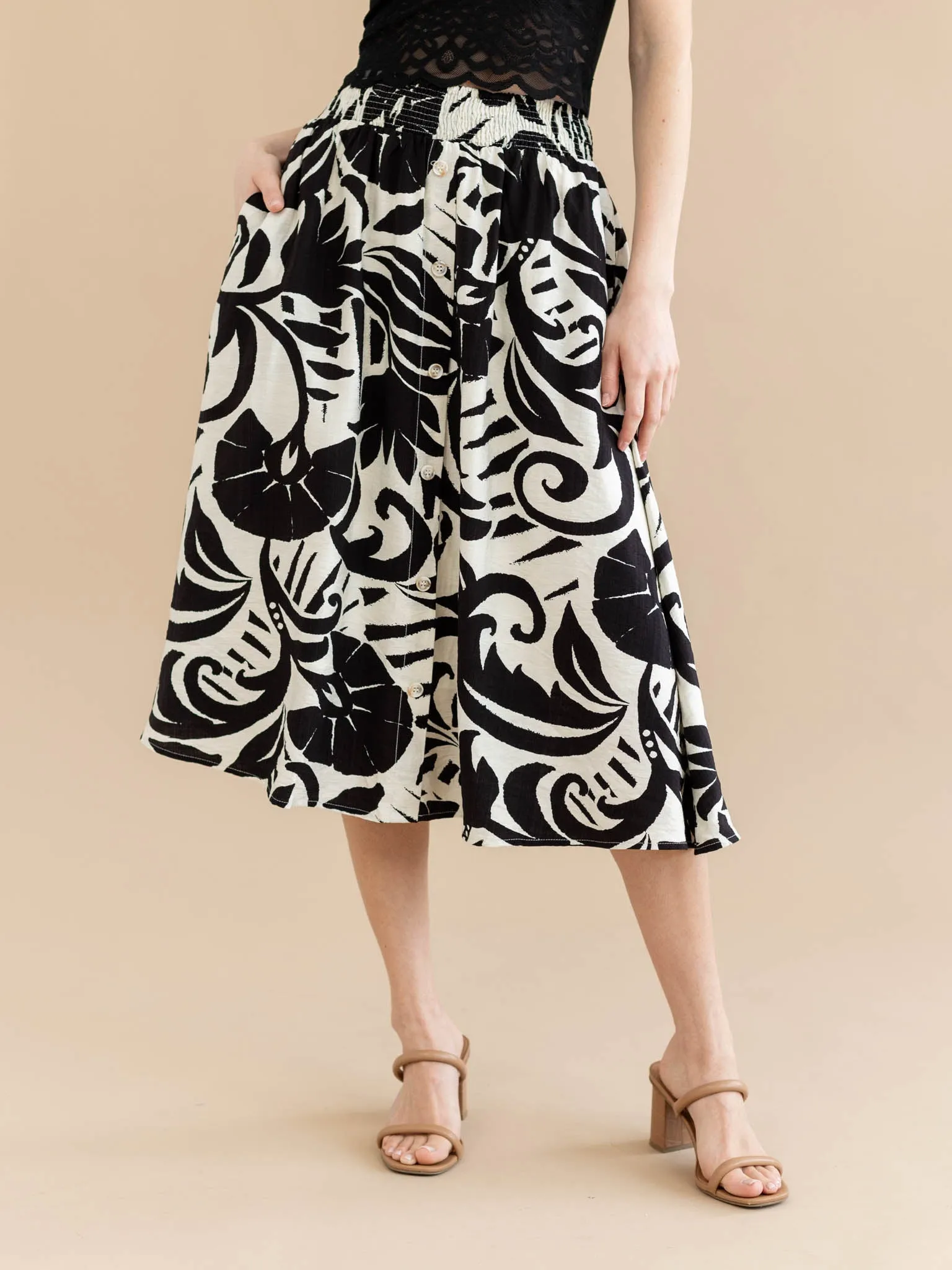 Tropical Printed Midi Skirt