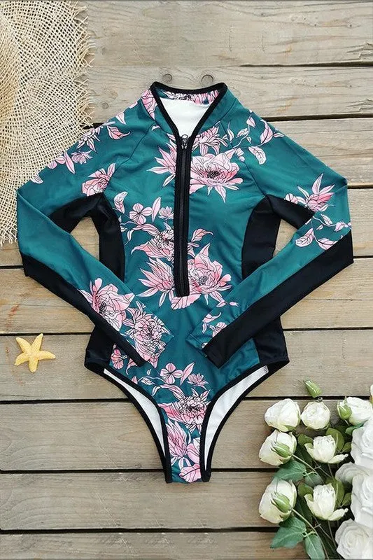 Tropical Rashguard Suit- Front Zip