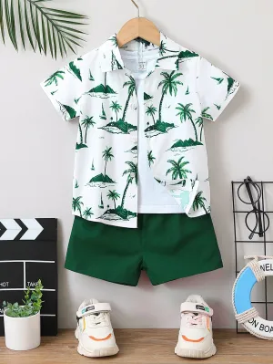 Tropical shirt print| Boy Tropical Print Vacation Casual Shirt