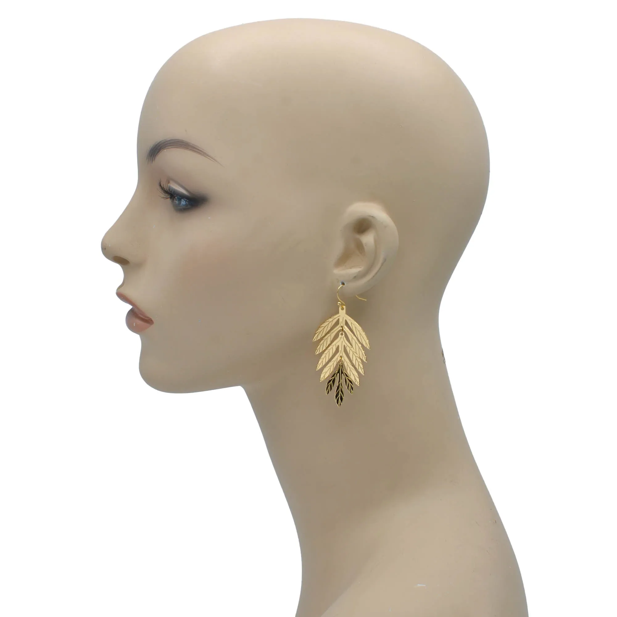 Tropical Textured Gold Metal Drop Earrings #HNE90851GD (AH19)