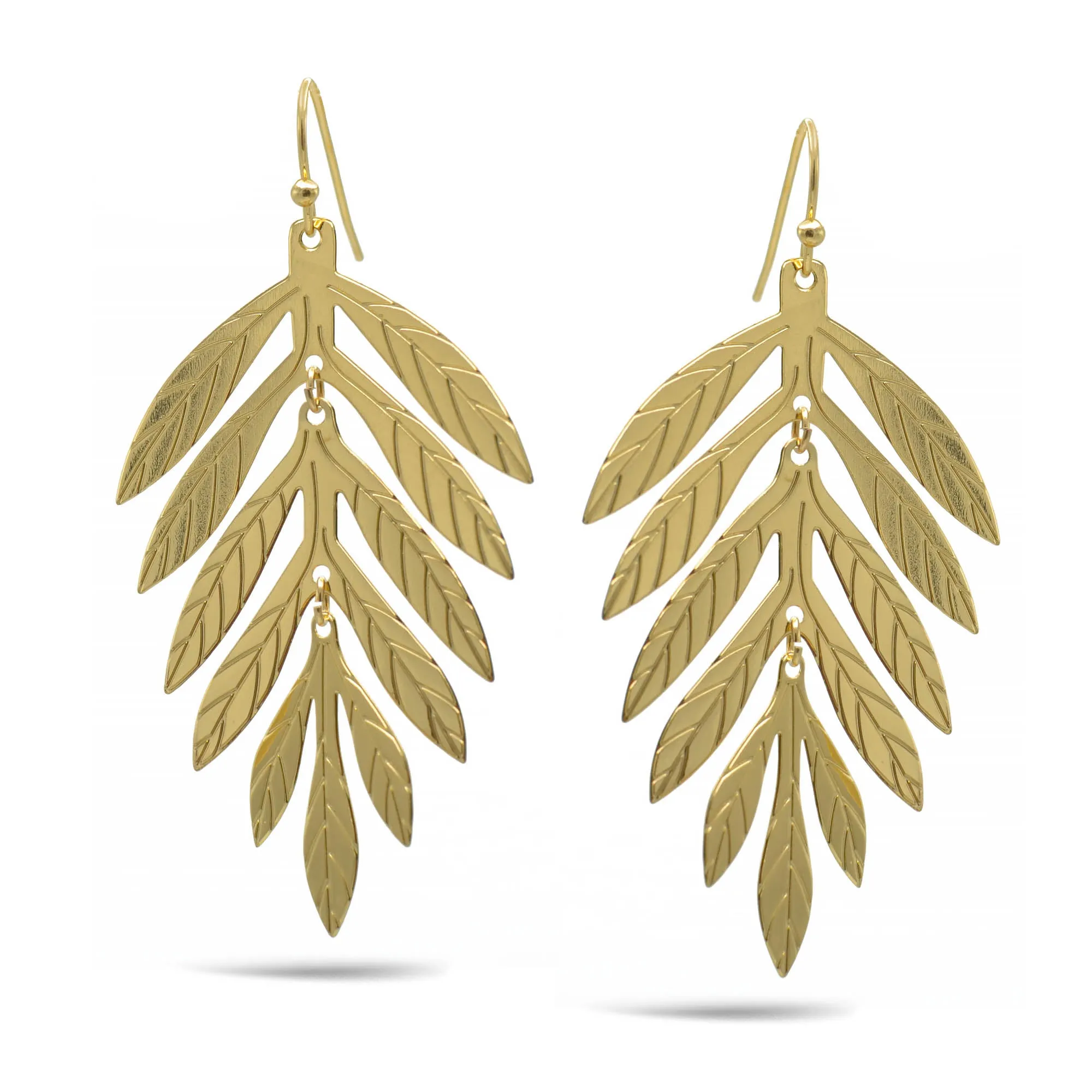 Tropical Textured Gold Metal Drop Earrings #HNE90851GD (AH19)