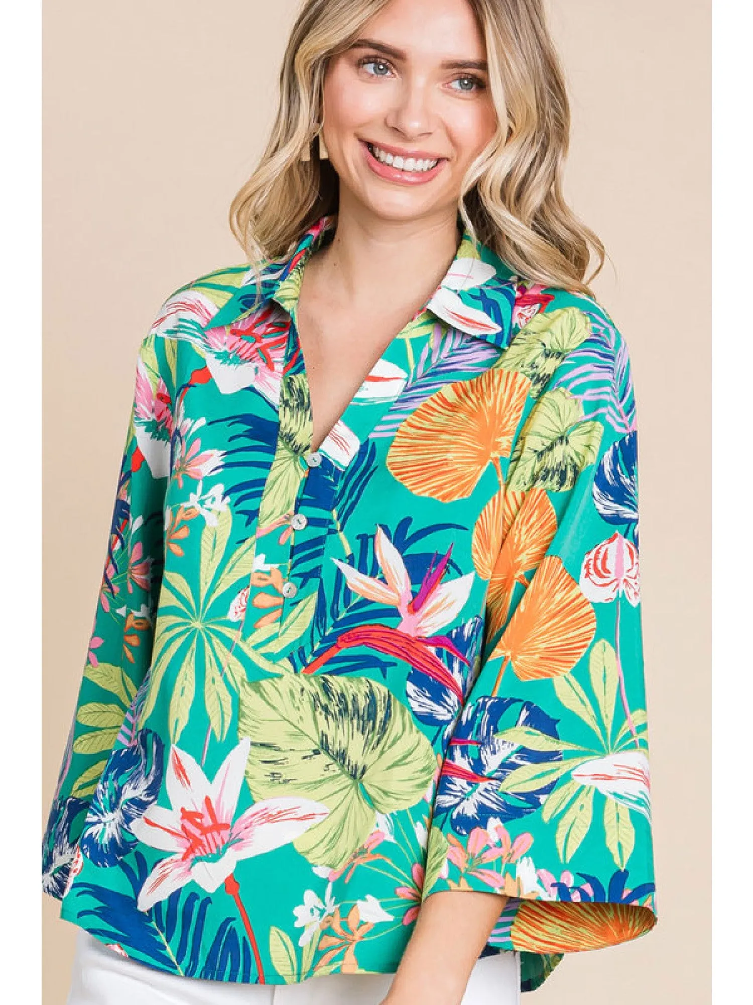 Tropical Turquoise Print Blouse