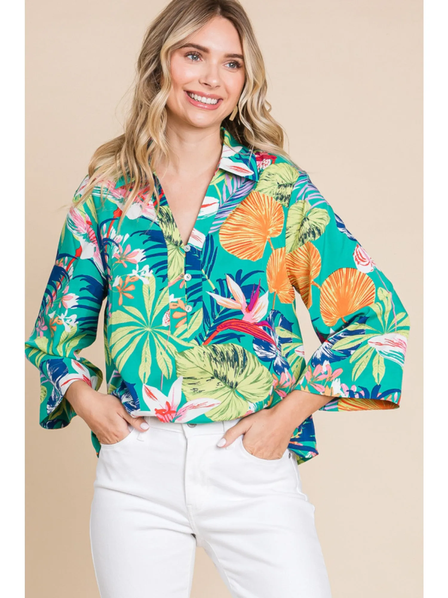 Tropical Turquoise Print Blouse
