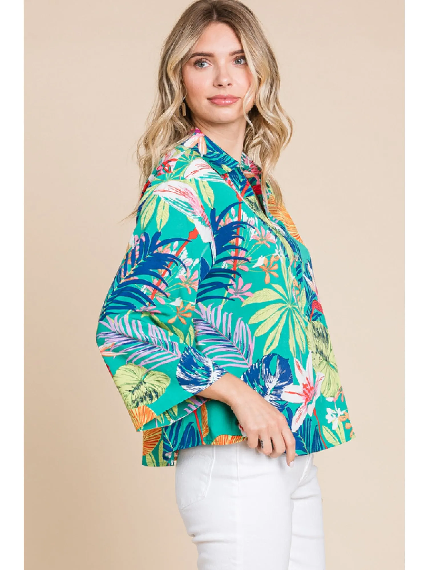 Tropical Turquoise Print Blouse