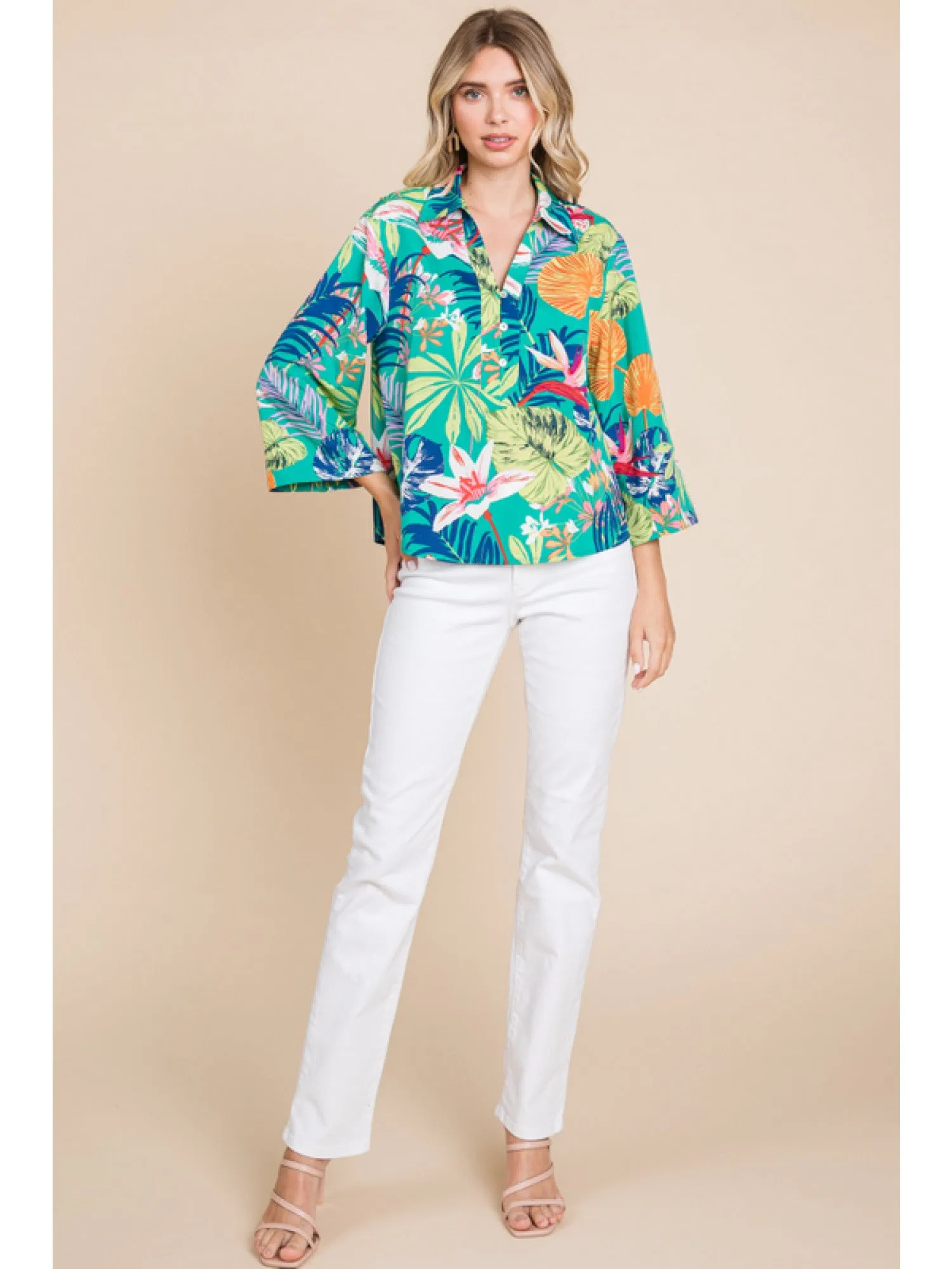 Tropical Turquoise Print Blouse
