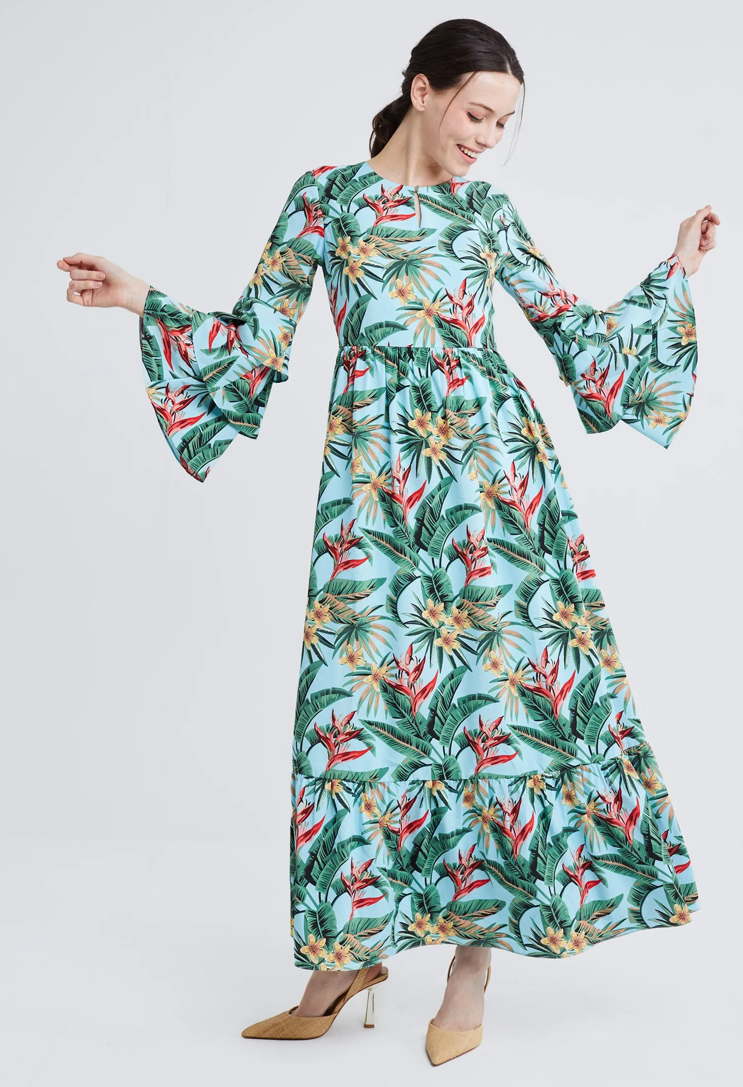 Tropical Vacay Ruffled Sleeve Dress