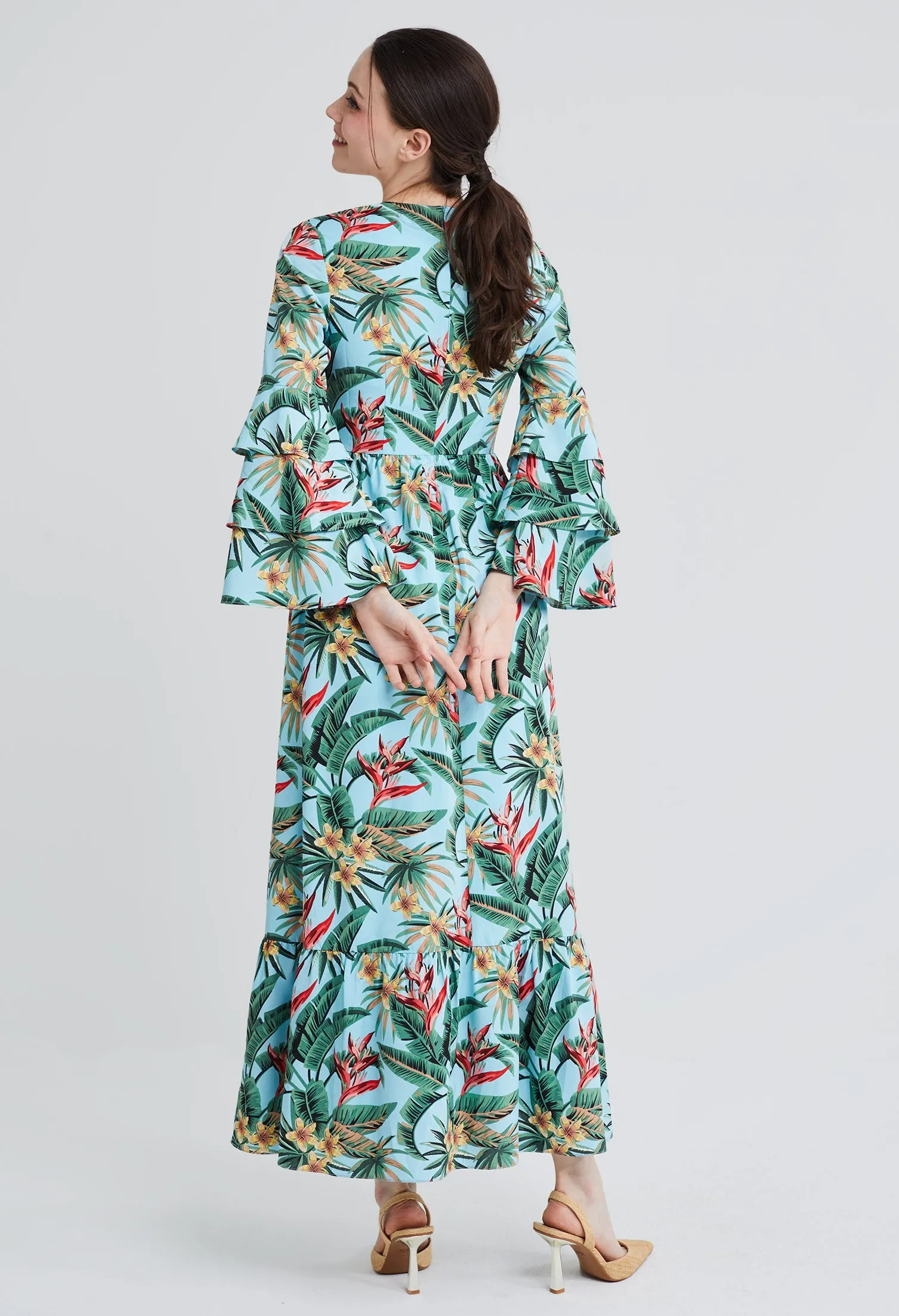 Tropical Vacay Ruffled Sleeve Dress