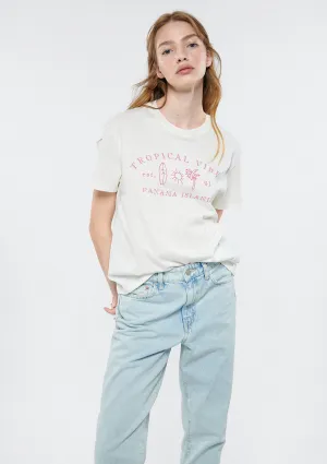 Tropical Vibes Printed Off White T-Shirt