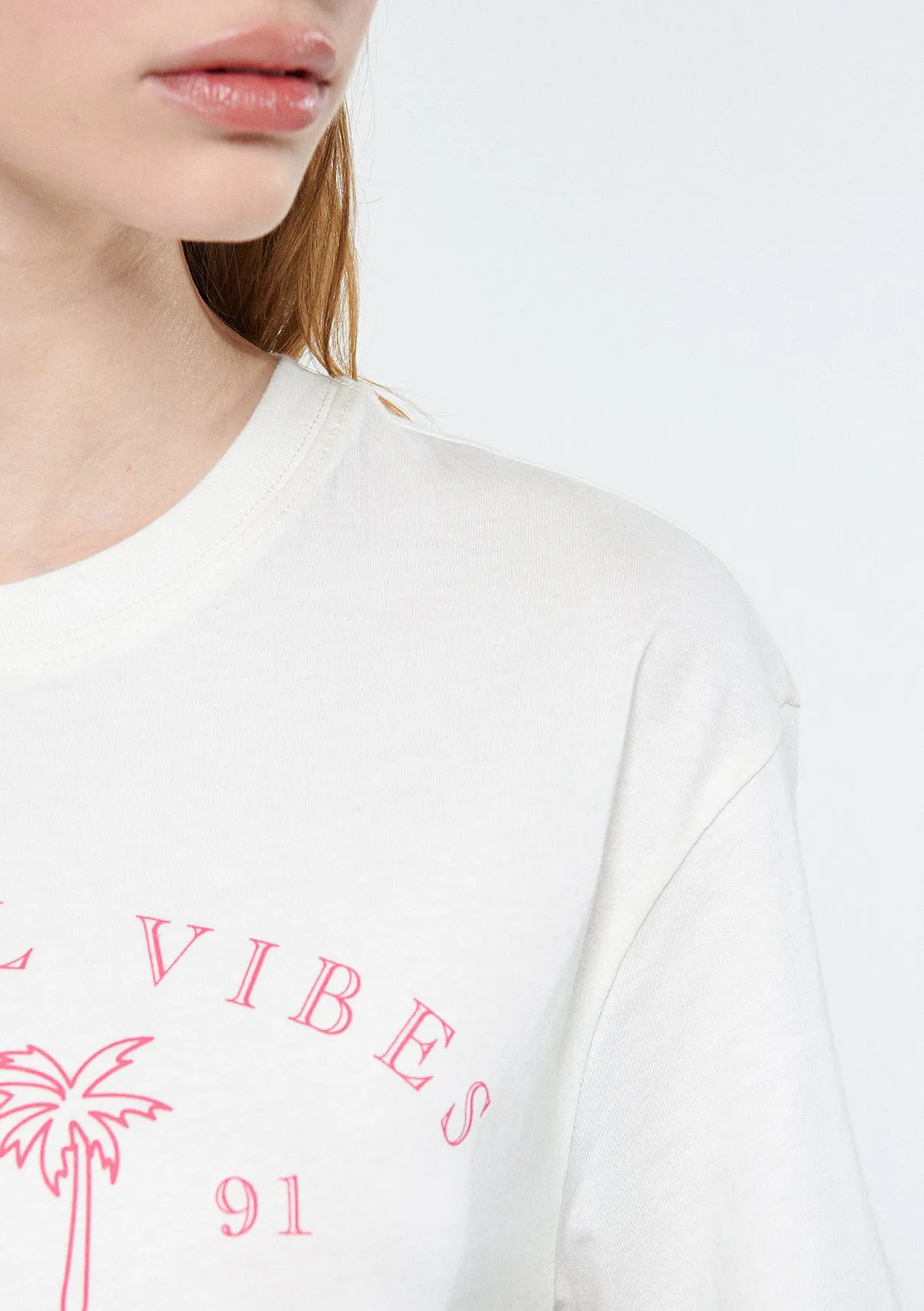 Tropical Vibes Printed Off White T-Shirt