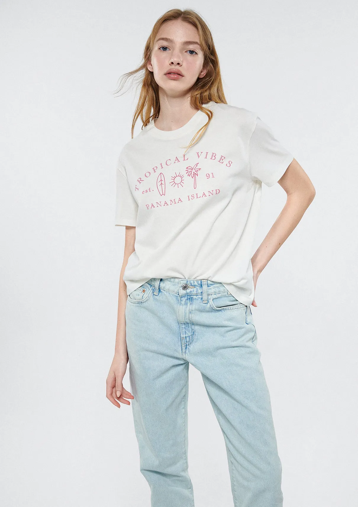 Tropical Vibes Printed Off White T-Shirt
