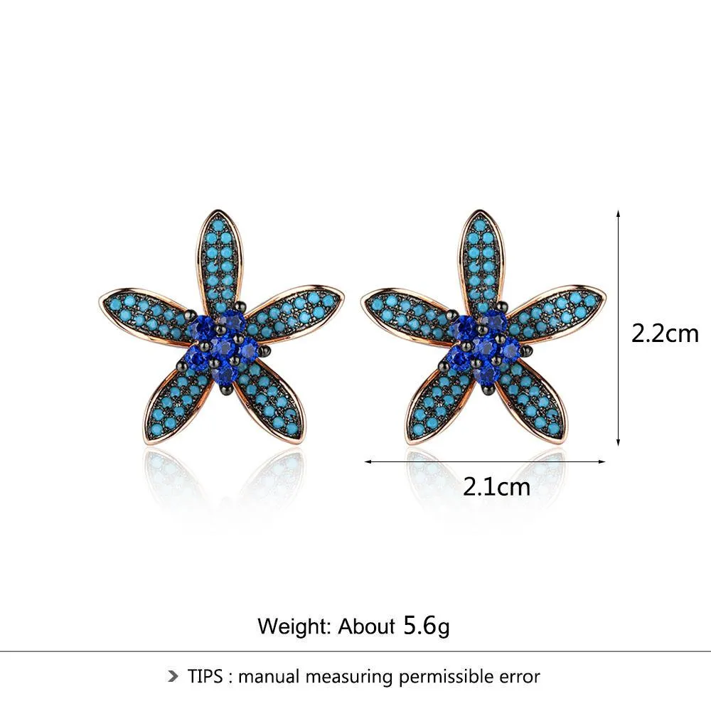 Unique 925 Silver Lilac Flower Stud Earrings with Blue Cubic Zirconia Stones, Fashion Jewelry Ear Stud, Best Gift Option for Women