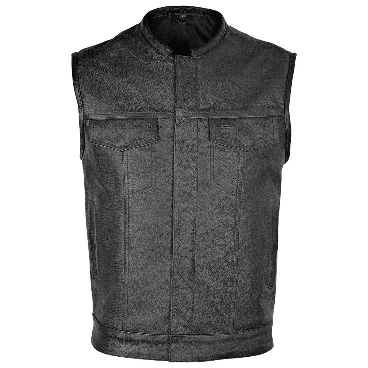 Vance VL913 Mens Black Premium Cowhide Leather SOA Club Style Biker Motorcycle Vest