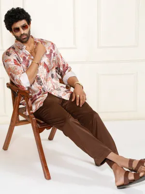 VASTRAMAY Men's Multi-Color Silk Blend Printed Shirt
