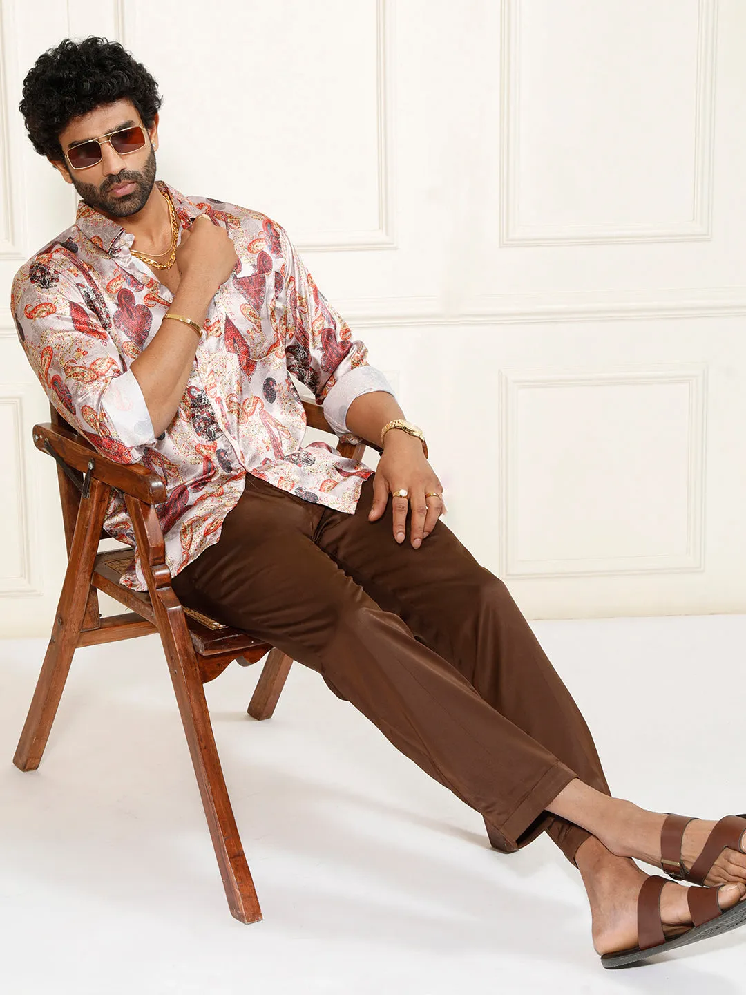 VASTRAMAY Men's Multi-Color Silk Blend Printed Shirt
