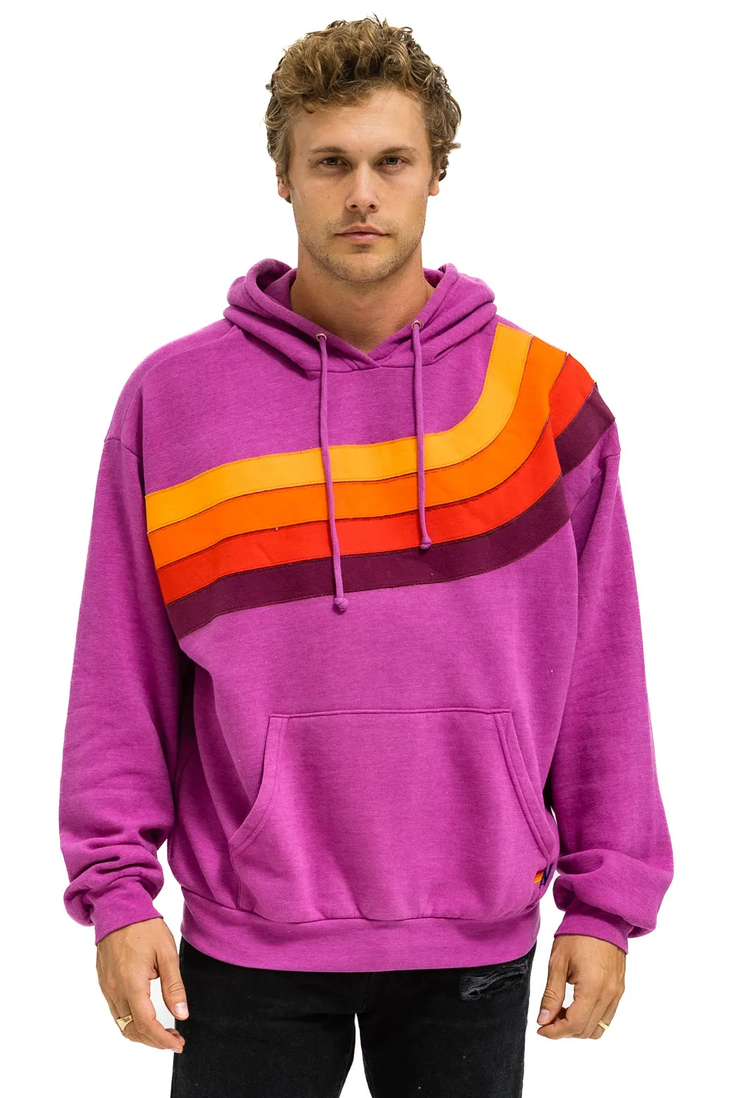 WAVE STRIPE 4 PULLOVER HOODIE RELAXED - MAGENTA // ORANGE