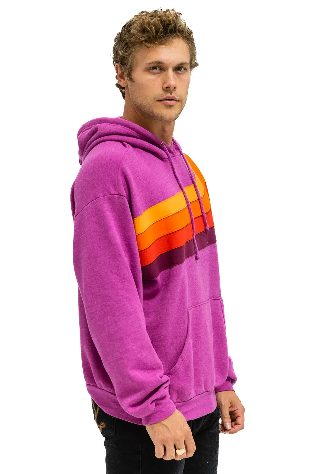 WAVE STRIPE 4 PULLOVER HOODIE RELAXED - MAGENTA // ORANGE