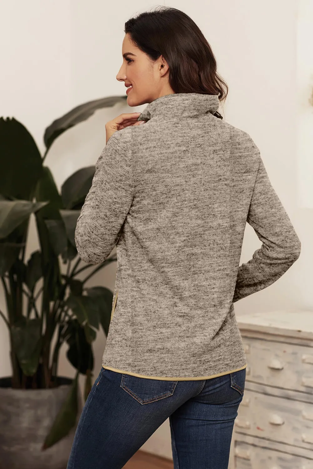 Women's Casual Khaki Quarter Zip Pullover Sweatshirt