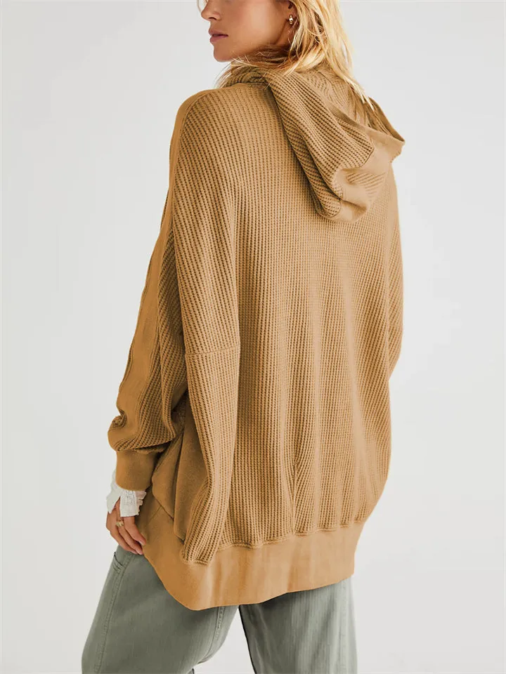 Women's Casual Oversized Patch Pocket Zipper Hoodies