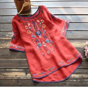 Women's Popular Southwestern Embroidered Cotton Tunic Top