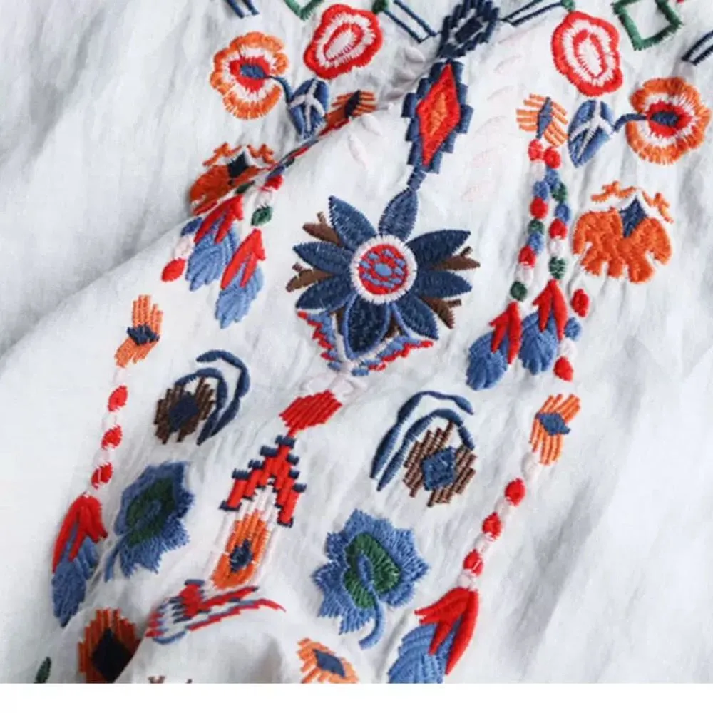 Women's Popular Southwestern Embroidered Cotton Tunic Top