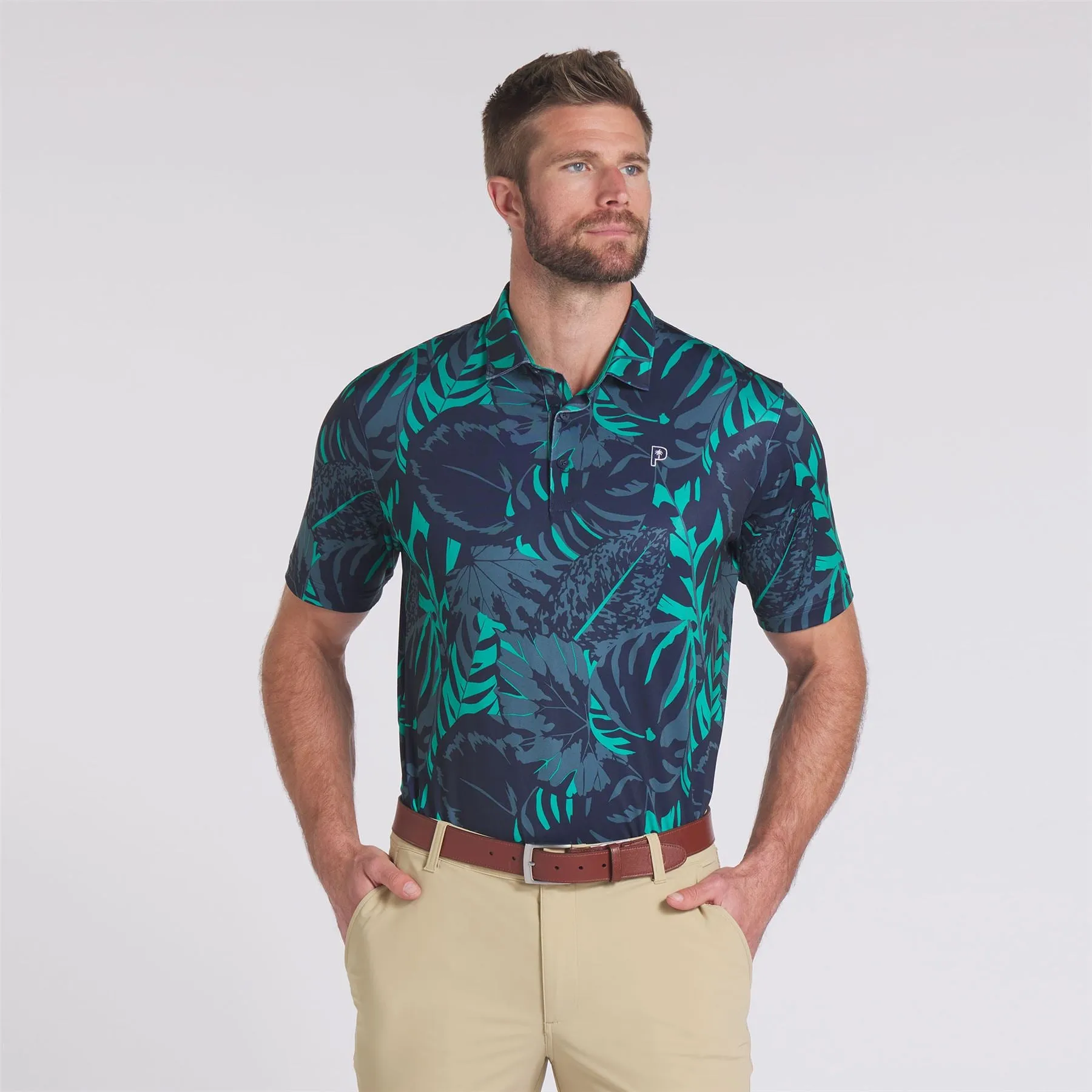 x PTC Palm Glitch Polo Deep Navy/Sparkling Green